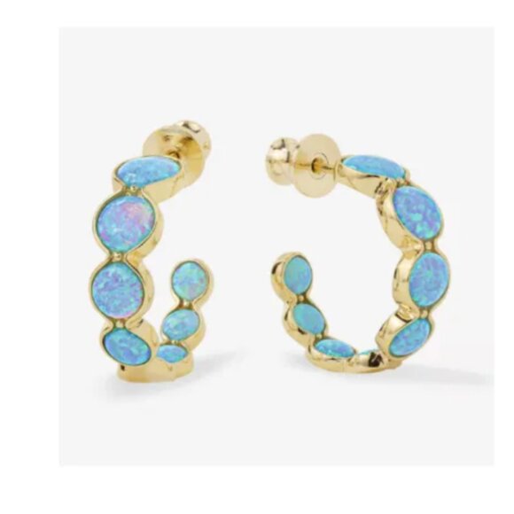 MELINDA MARIA SHE'S AN ICON BLUE OPAL HOOPS .75 - Picture 1 of 3
